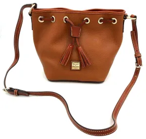 Dooney & Bourke Brown Pebbled Leather Crossbody Bucket Bag w/ Gold Detail ( COA)
