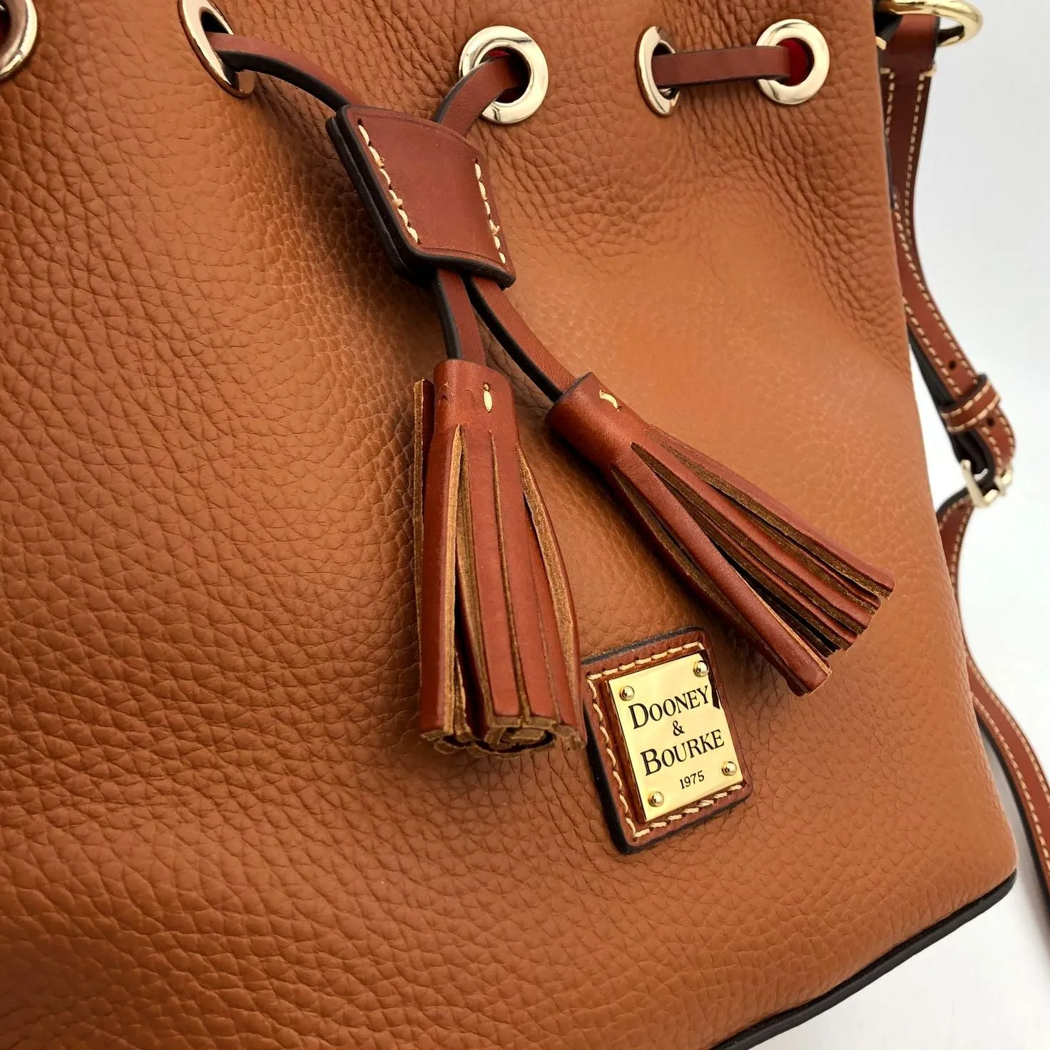 Dooney & Bourke Brown Pebbled Leather Crossbody Bucket Bag w/ Gold Detail ( COA)