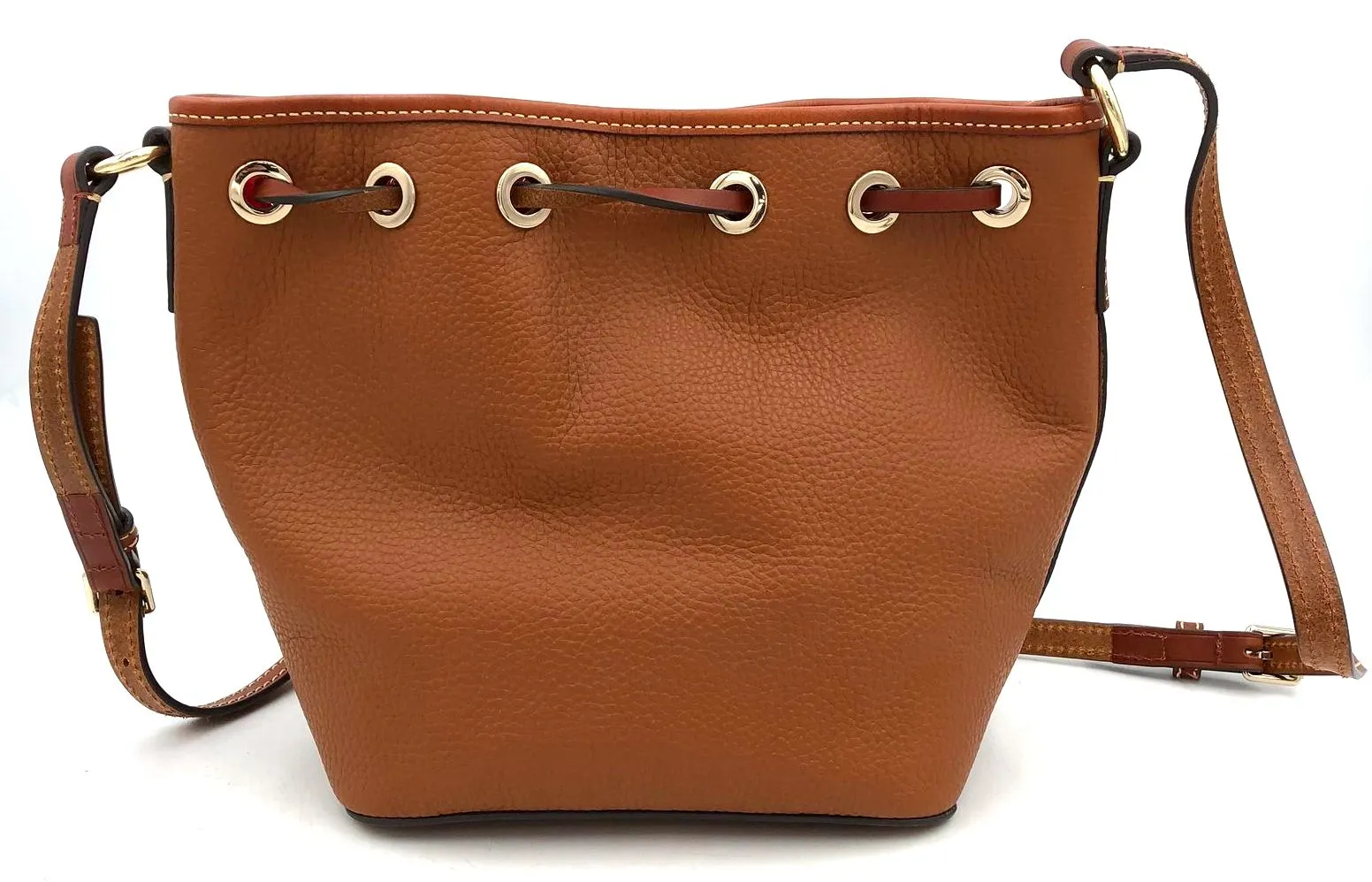 Dooney & Bourke Brown Pebbled Leather Crossbody Bucket Bag w/ Gold Detail ( COA)