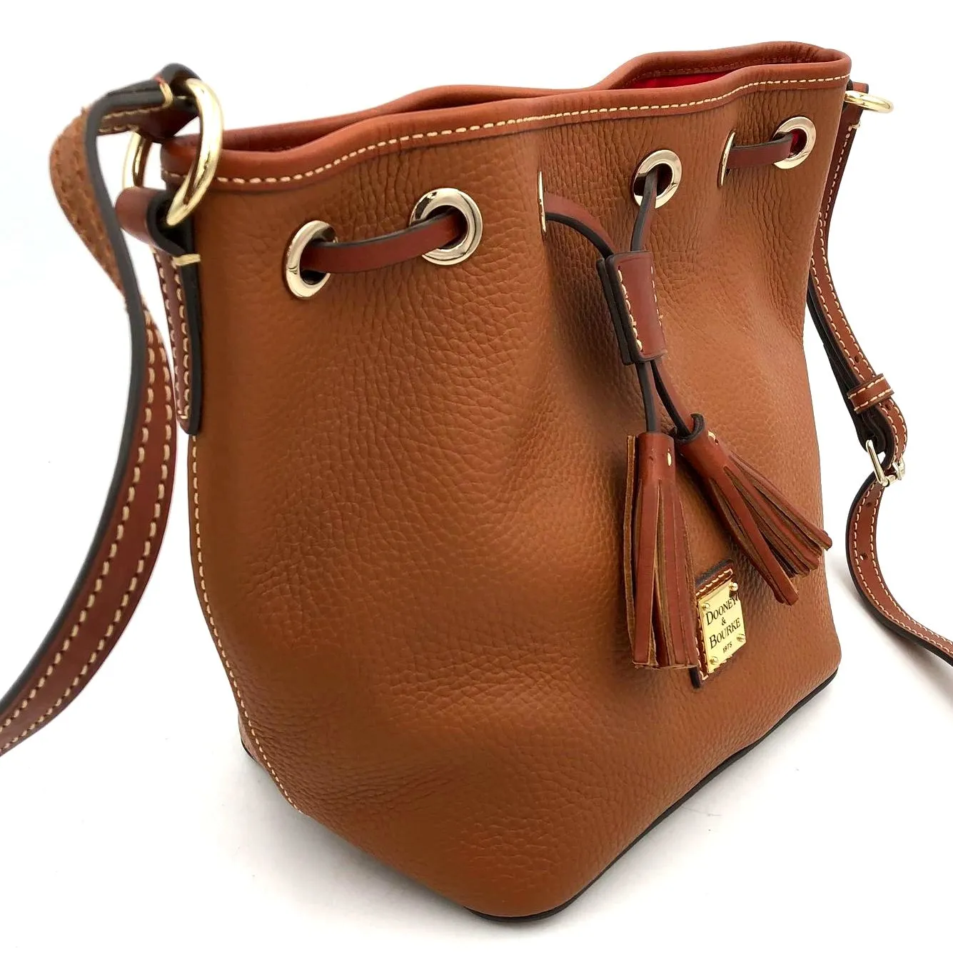 Dooney & Bourke Brown Pebbled Leather Crossbody Bucket Bag w/ Gold Detail ( COA)