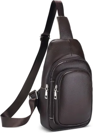 DORRISO New Men's Sling Backpack Lightweight Practical Shoulder Bag Anti Theft Multipurpose Cross Bag for Cycling Travel Camping Sports Casual Genuine Leather