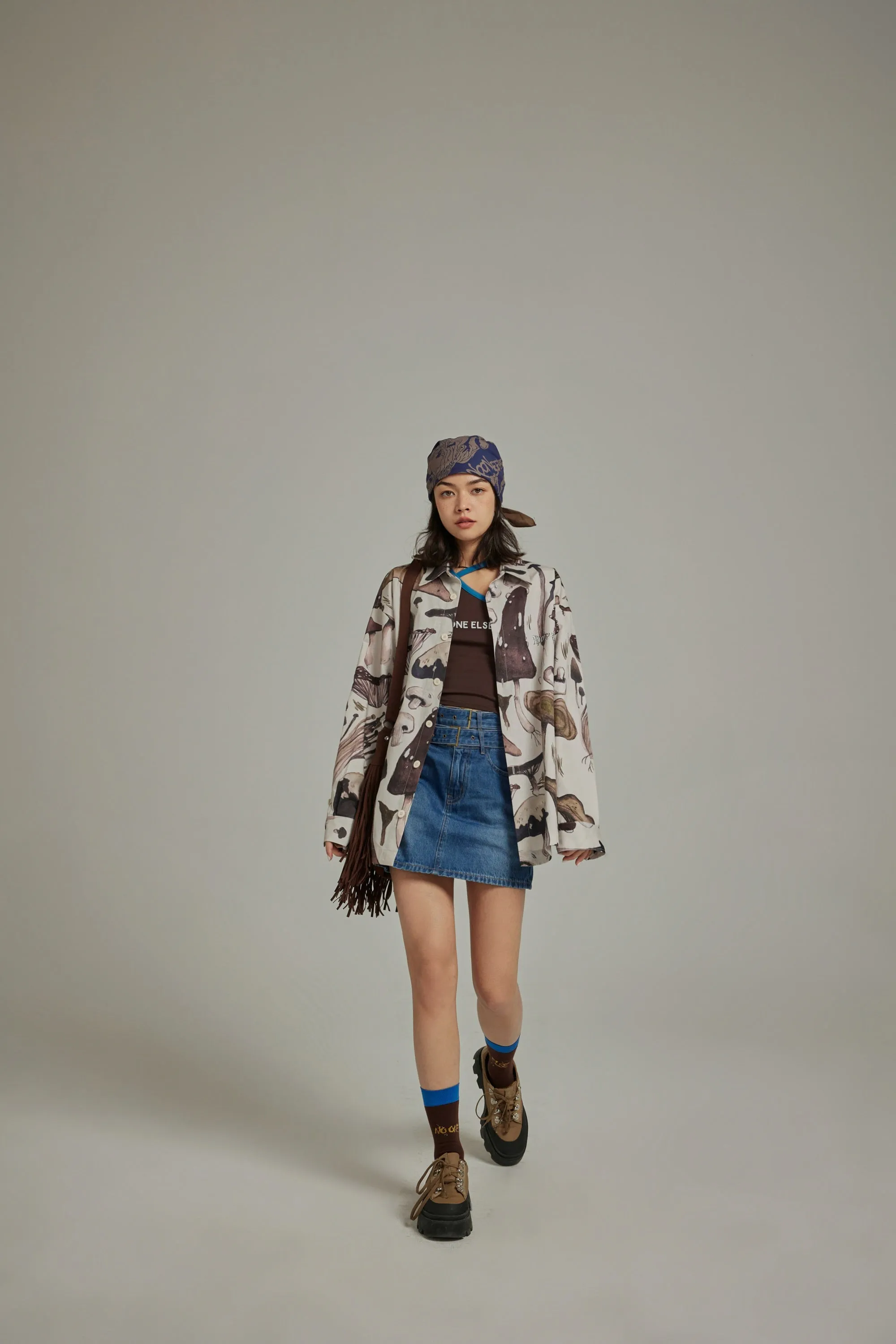 Double Belted Mini Denim Skirt