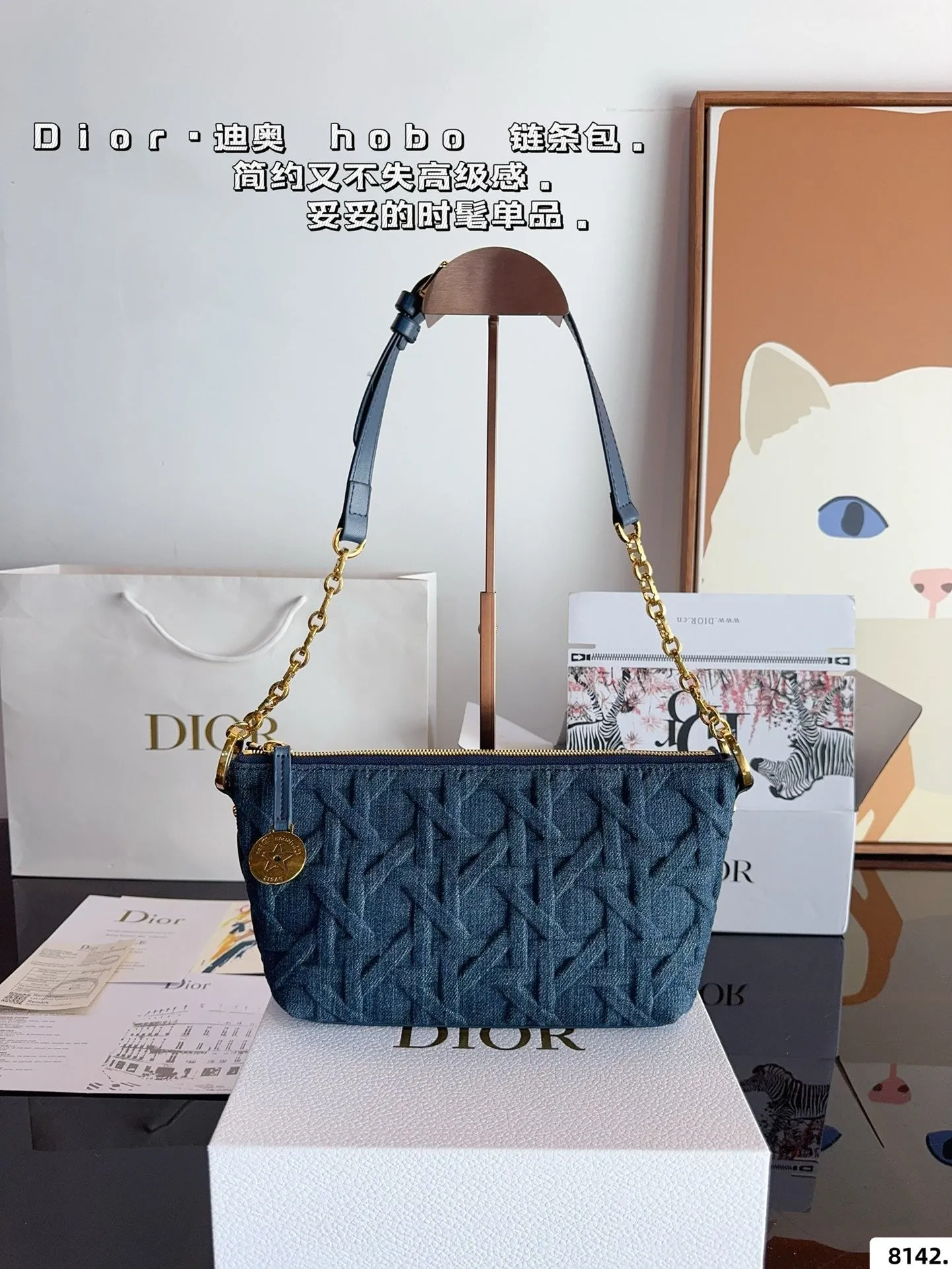 DR468 Diorstar Hobo Bag with Chain / 8.5x5.5x4nches