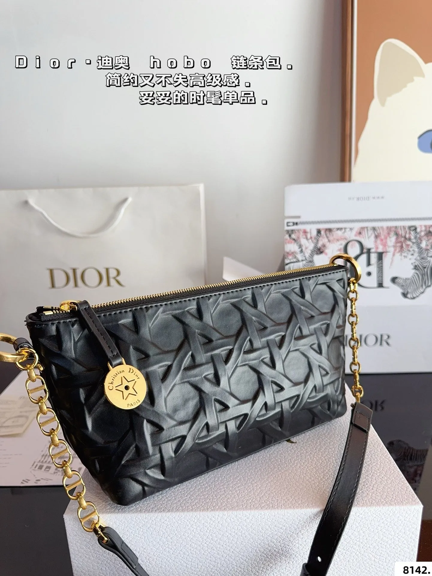 DR468 Diorstar Hobo Bag with Chain / 8.5x5.5x4nches