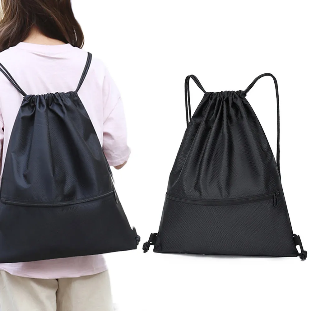 Drawstring Backpack Sport Gym Sackpack Lightweight Zipper Bag