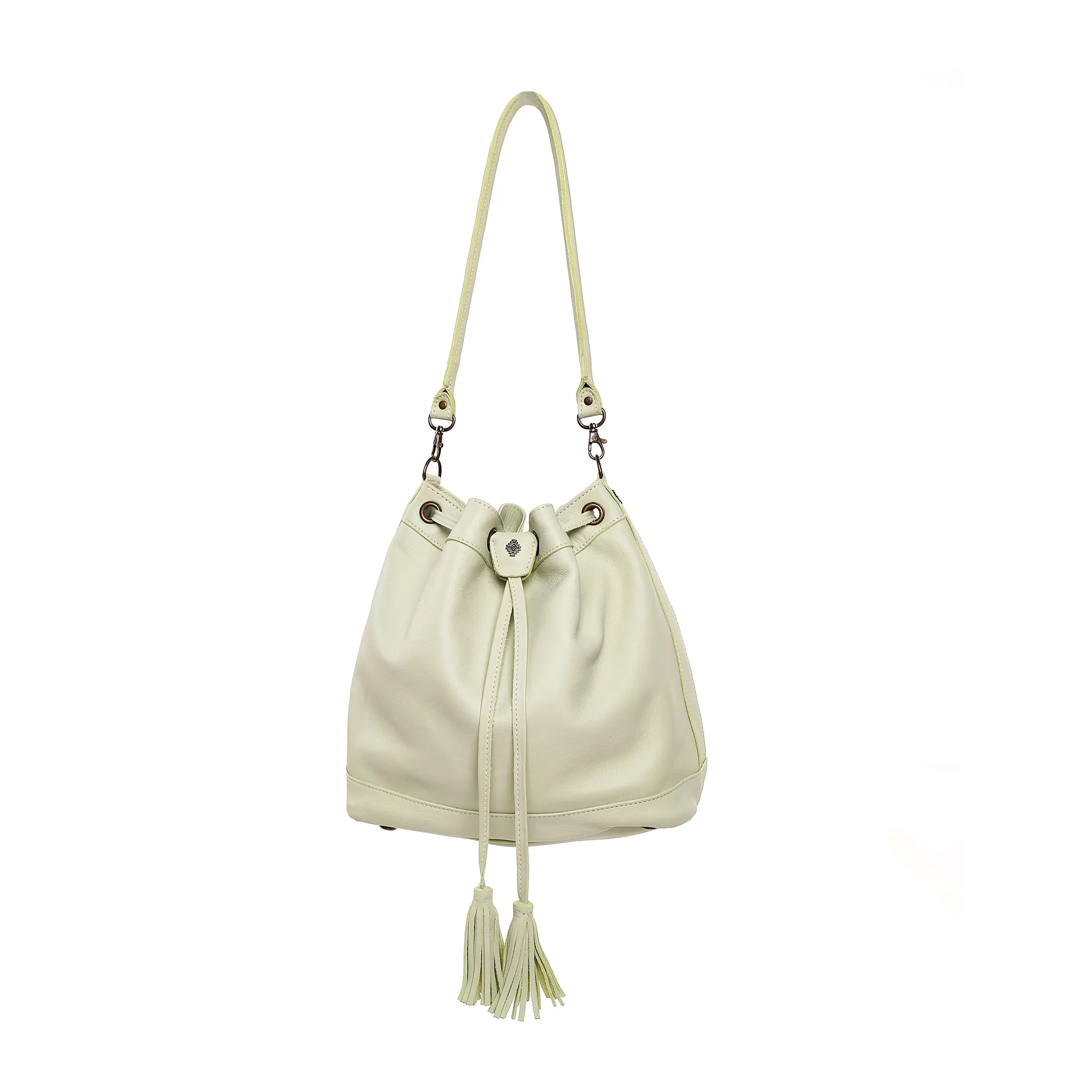 DRAWSTRING BUCKET BAG - FULL LEATHER - PISTACHIO