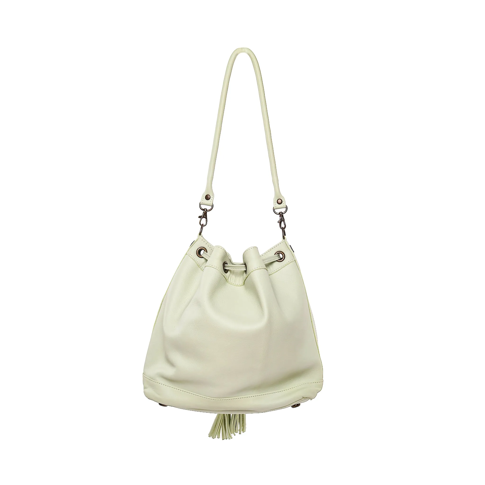 DRAWSTRING BUCKET BAG - FULL LEATHER - PISTACHIO