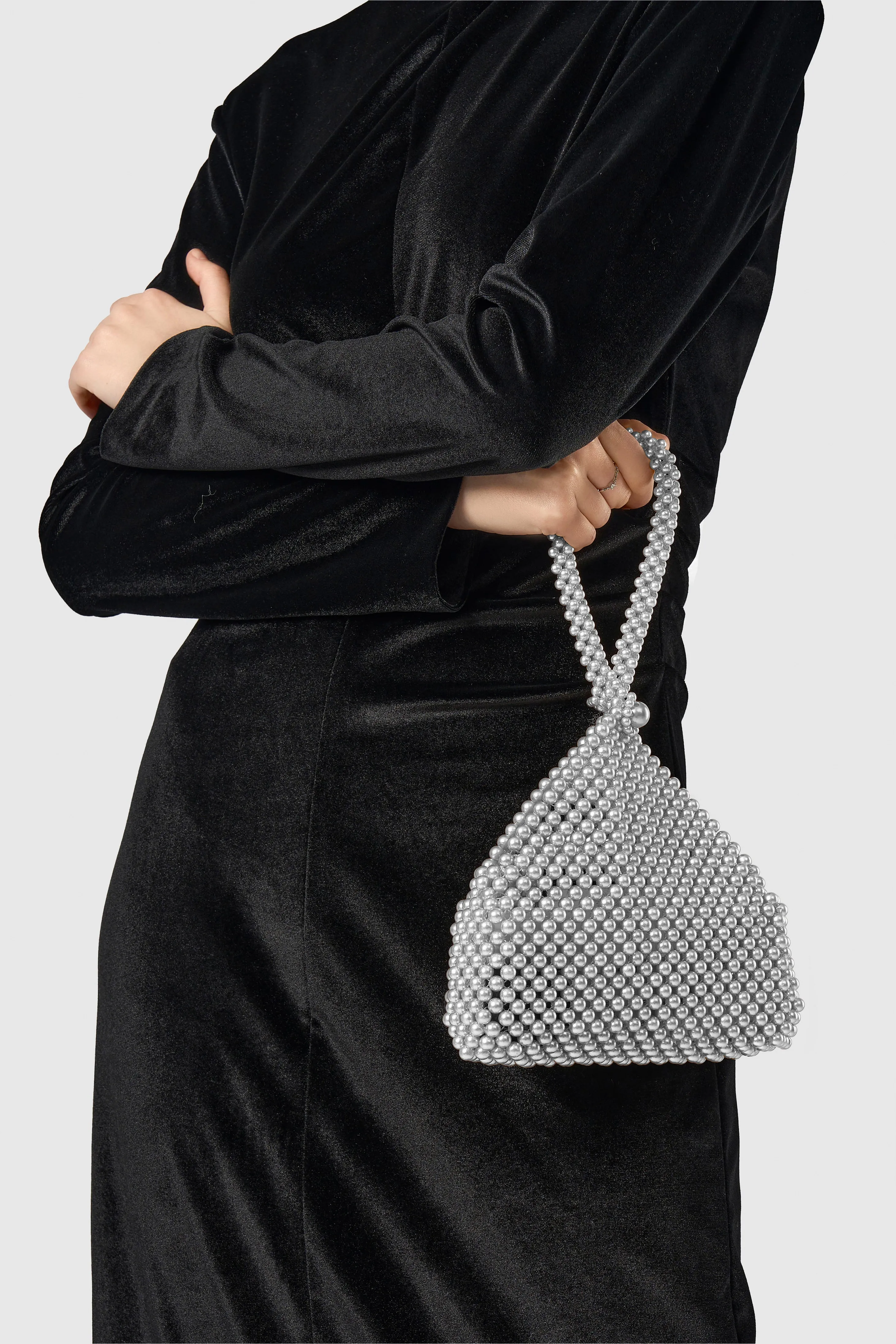 Elegant Beaded Pearl Evening Clutch