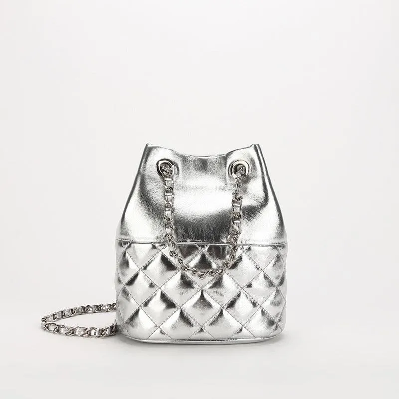 Elegant Calfskin Quilted Chain Bucket Bag | Fashion Quilted Shoulder & Crossbody Bag