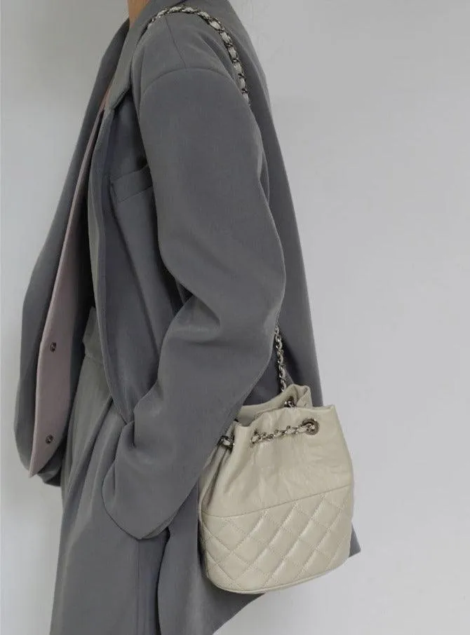 Elegant Calfskin Quilted Chain Bucket Bag | Fashion Quilted Shoulder & Crossbody Bag