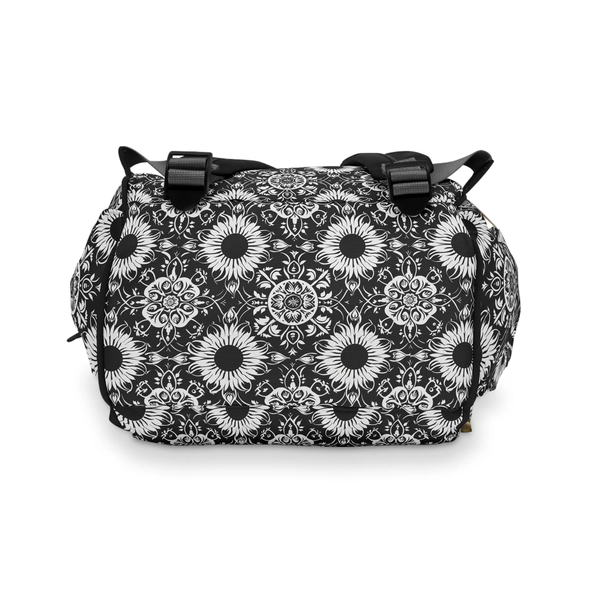 Elegant Mandala Design with Black and White Sunflowers Multifunctional Diaper Backpack