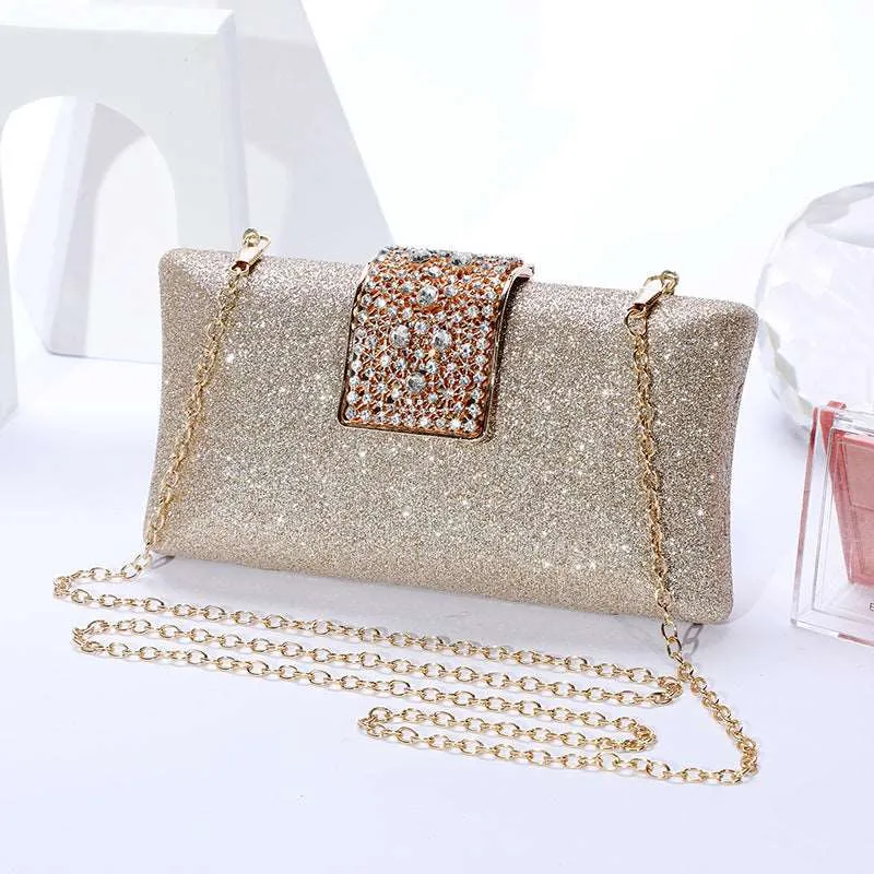 Elegant Rhinestone Clutch with Chain Shoulder Strap