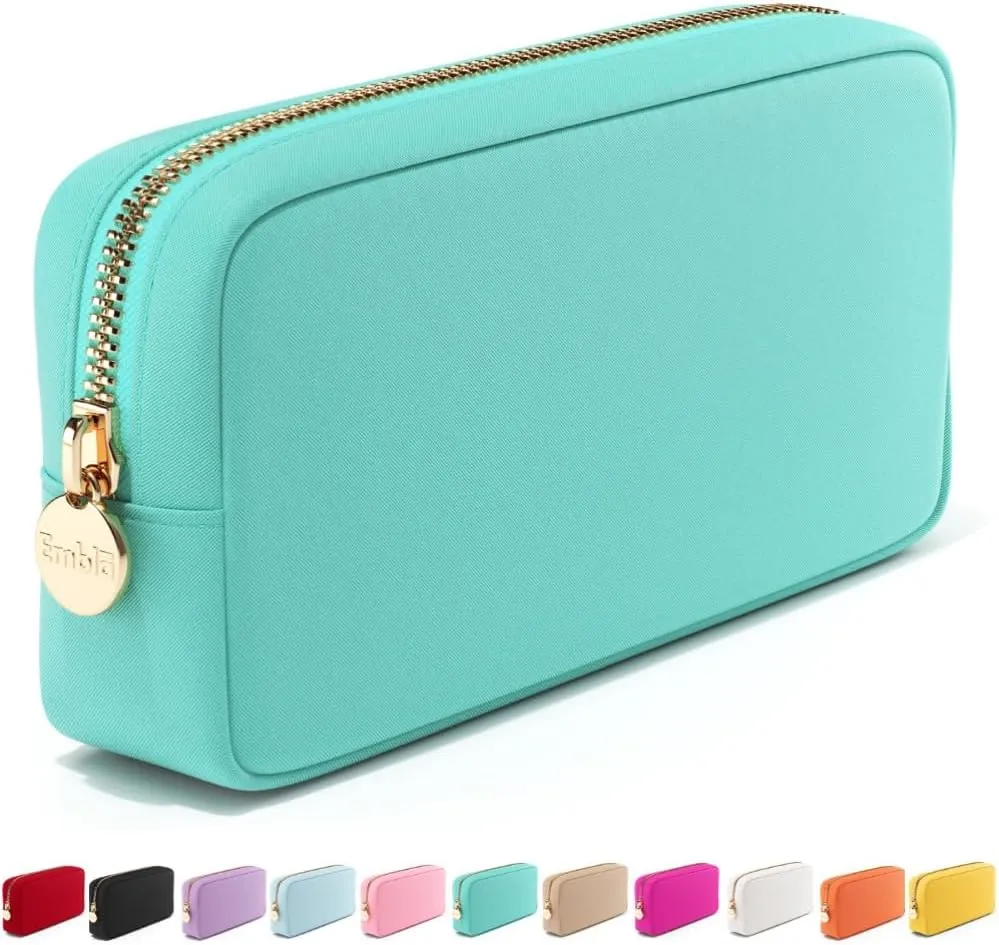 Embla Makeup Bag Travel Cosmetics Pouch and Toiletry Bag, Nylon Zipper Pouch Purse, Cute Make Up Organizer Storage Tote for Women Girls, Travel Skincare Case, Small Makeup Bags, Cotton Candy