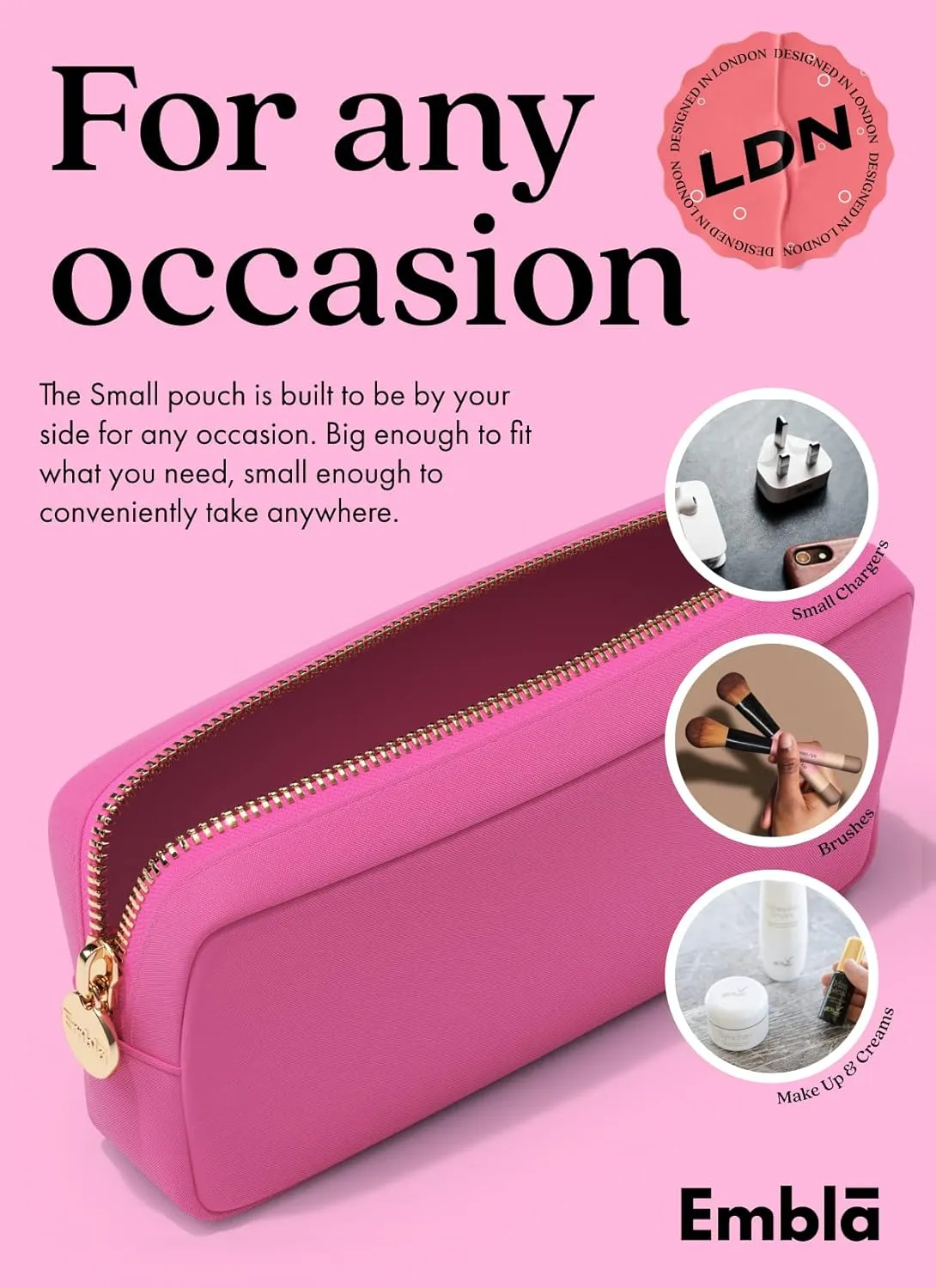 Embla Makeup Bag Travel Cosmetics Pouch and Toiletry Bag, Nylon Zipper Pouch Purse, Cute Make Up Organizer Storage Tote for Women Girls, Travel Skincare Case, Small Makeup Bags,Bubblegum