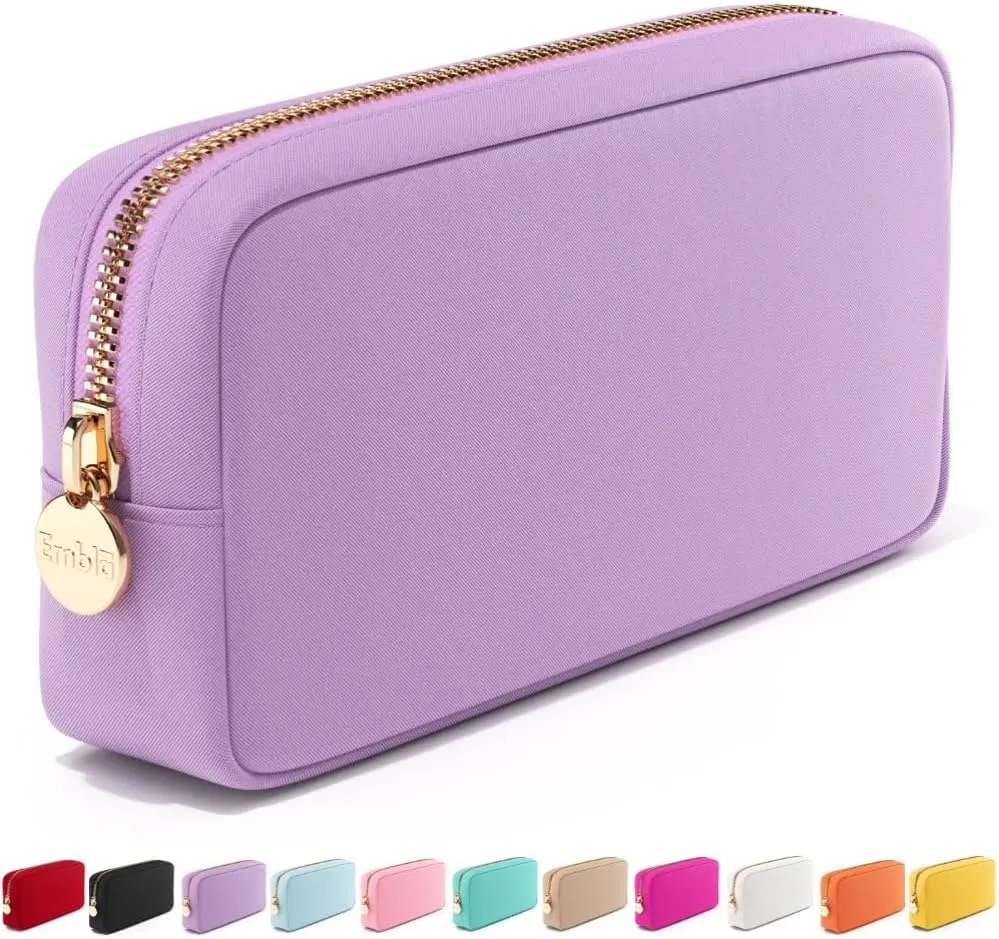 Embla Makeup Bag Travel Cosmetics Pouch and Toiletry Bag, Nylon Zipper Pouch Purse, Cute Make Up Organizer Storage Tote for Women Girls, Waterproof Travel Skincare Case, Small Makeup Bags, Grape