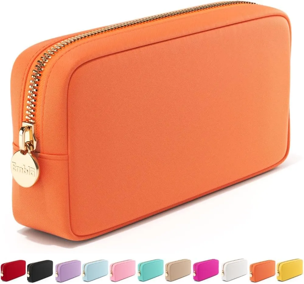 Embla Makeup Bag Travel Cosmetics Pouch and Toiletry Bag, Nylon Zipper Pouch Purse, Cute Make Up Organizer Storage Tote for Women Girls, Waterproof Travel Skincare Case, Small Makeup Bags, Peach