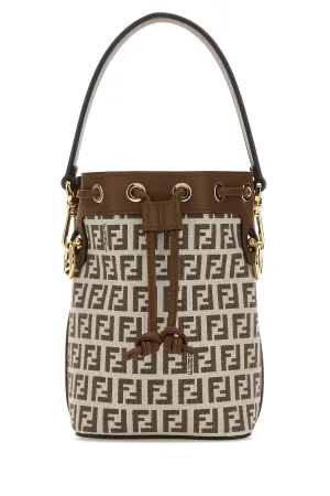 Embroidered fabric and leather mini Mon Tresor bucket bag