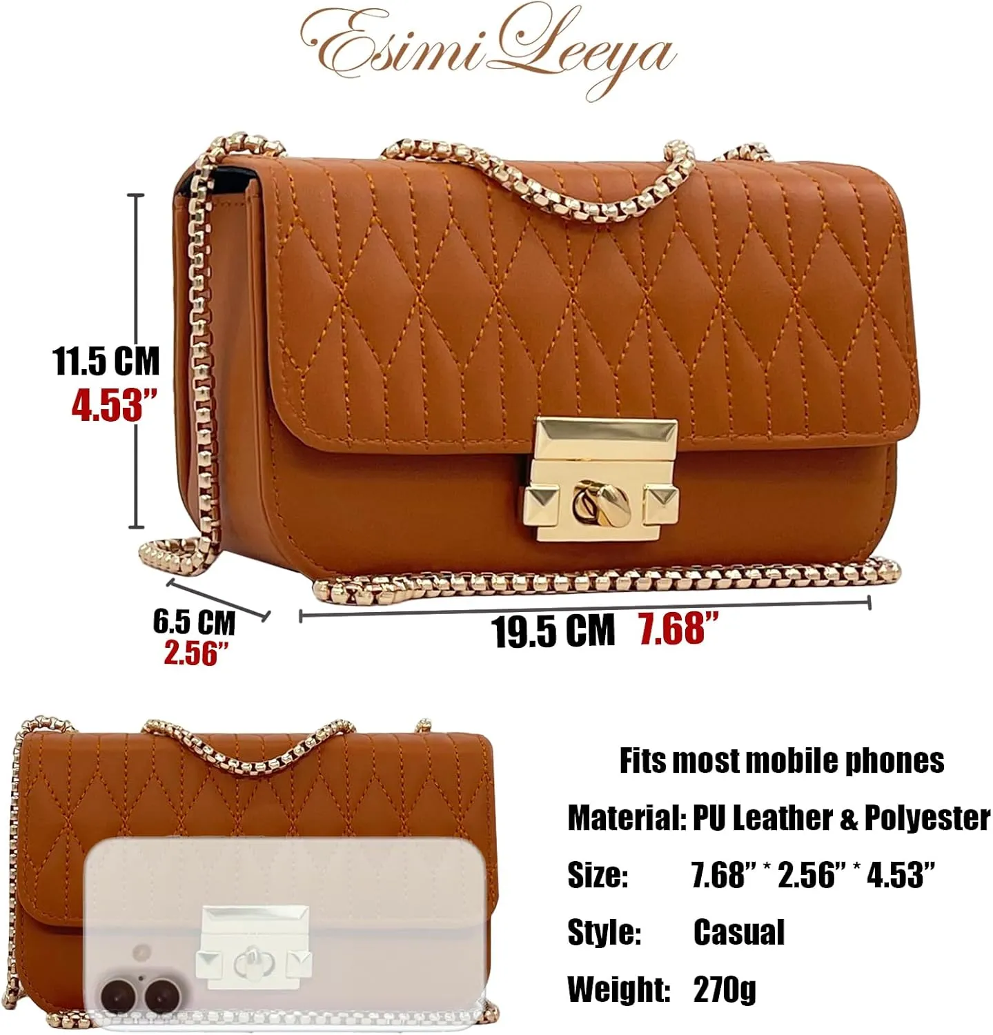 Esimileeya Small Mini Handbags for Women with Golden Chain Cross Body Purses for Women