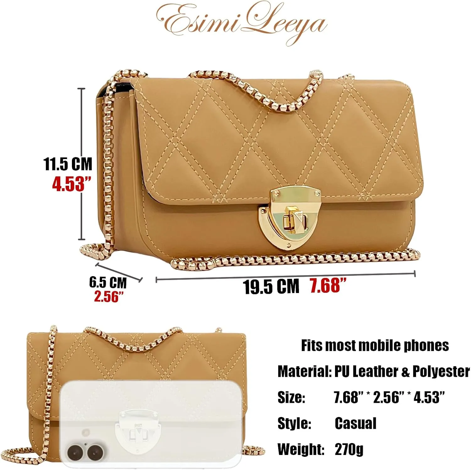 Esimileeya Small Mini Handbags for Women with Golden Chain Cross Body Purses for Women