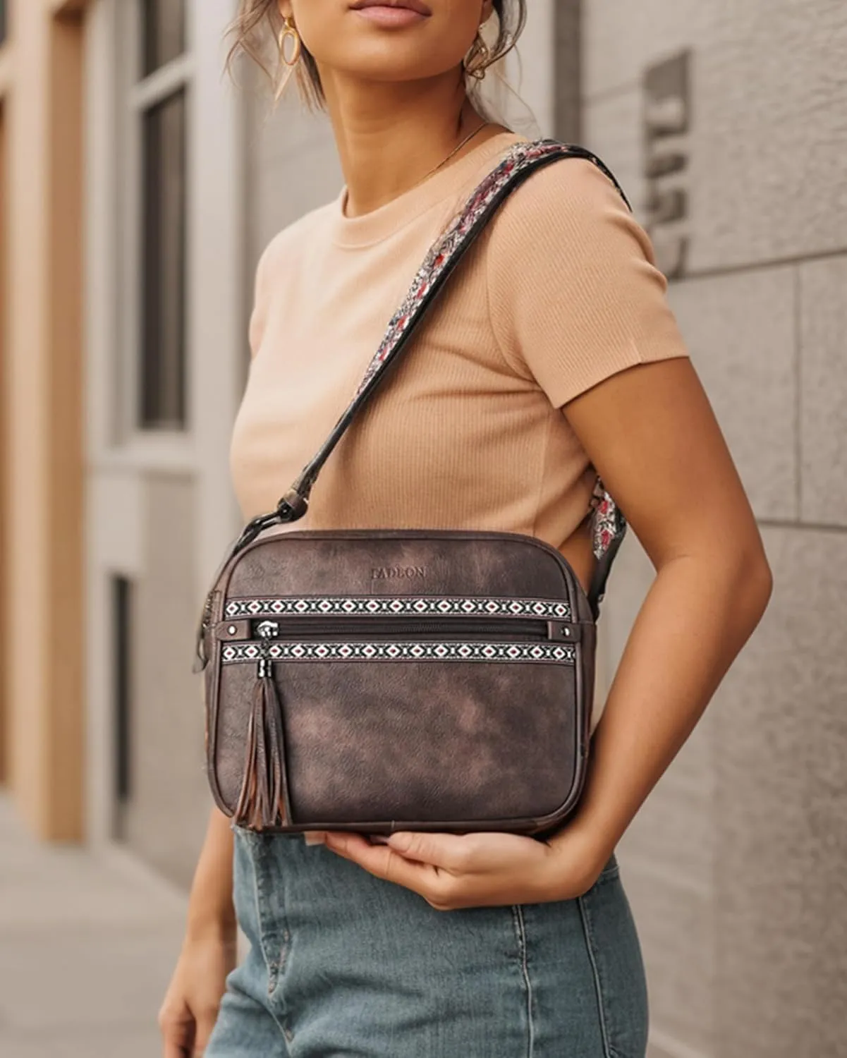 FADEON Crossbody Bags for Women Designer Vegan Leather Crossbody Purse Multi-pocket Medium Shoulder Bag with Card Slots