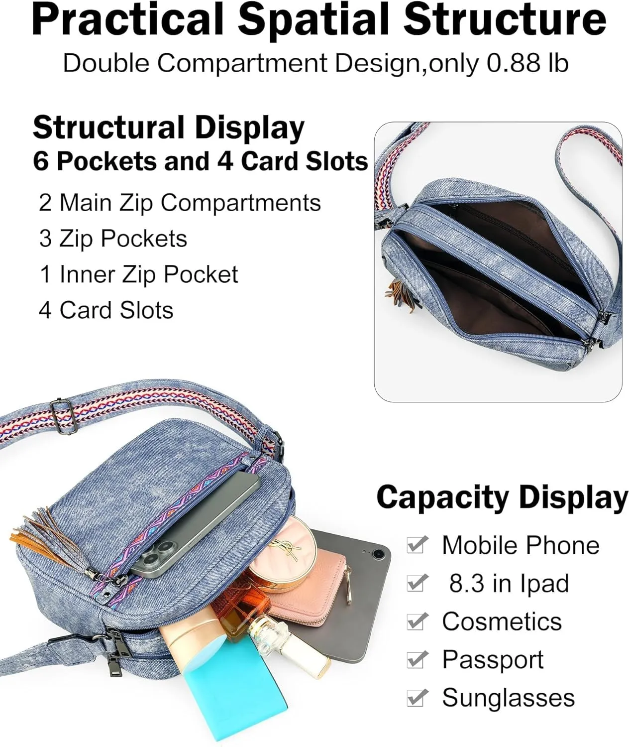 FADEON Crossbody Bags for Women Designer Vegan Leather Crossbody Purse Multi-pocket Medium Shoulder Bag with Card Slots
