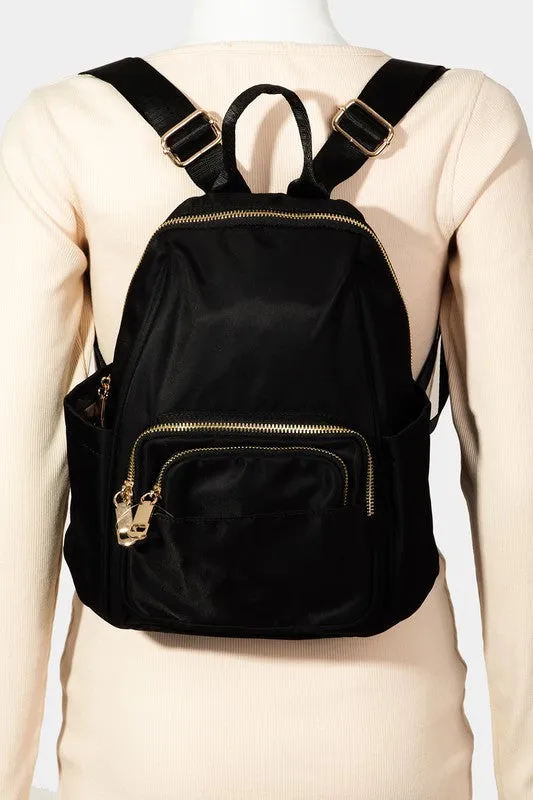 Fame Multi Pocket Nylon Backpack Bag -  Gold Hardware & 4 color options!