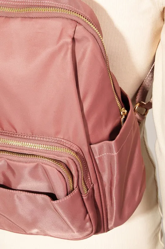 Fame Multi Pocket Nylon Backpack Bag -  Gold Hardware & 4 color options!