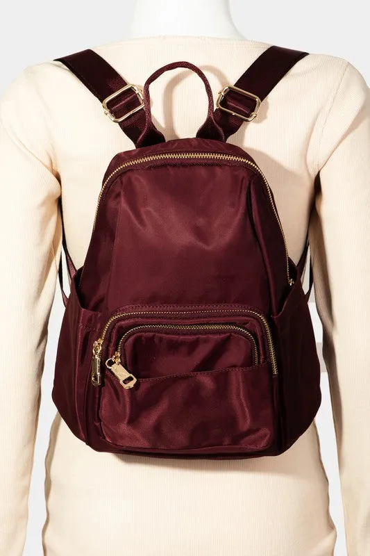 Fame Multi Pocket Nylon Backpack Bag -  Gold Hardware & 4 color options!