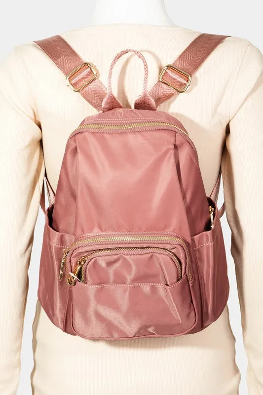 Fame Multi Pocket Nylon Backpack Bag -  Gold Hardware & 4 color options!