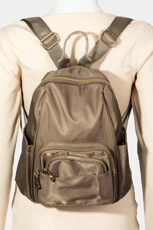 Fame Multi Pocket Nylon Backpack Bag -  Gold Hardware & 4 color options!