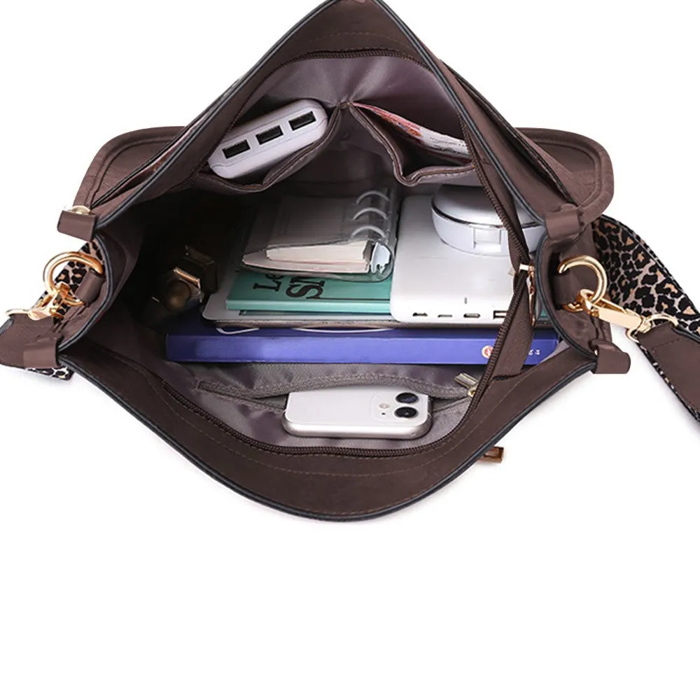 FancyGrab Crossbody Bags PU Leather Shoulder Bucket Bags Leopard Strap Bag for Women Coffee