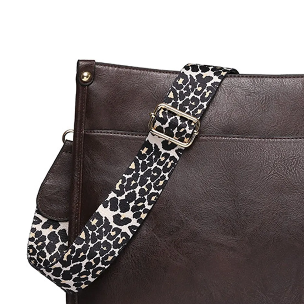 FancyGrab Crossbody Bags PU Leather Shoulder Bucket Bags Leopard Strap Bag for Women Coffee