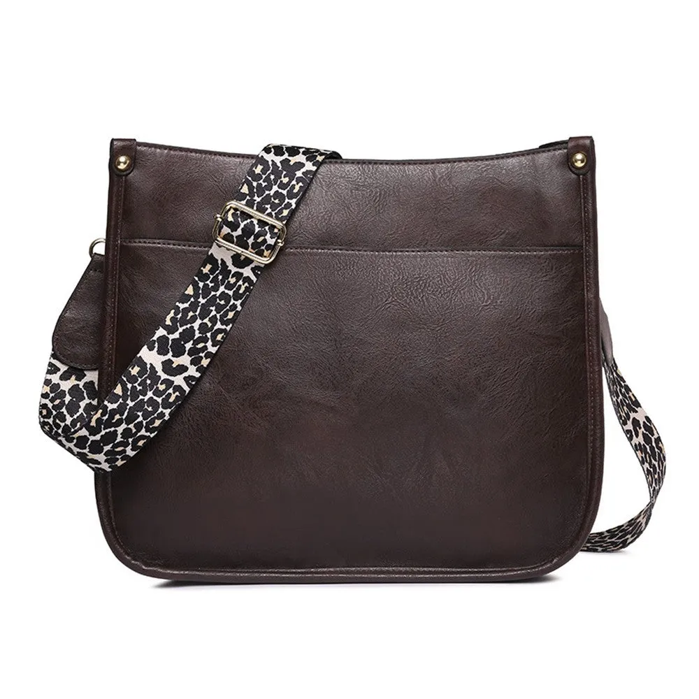 FancyGrab Crossbody Bags PU Leather Shoulder Bucket Bags Leopard Strap Bag for Women Coffee