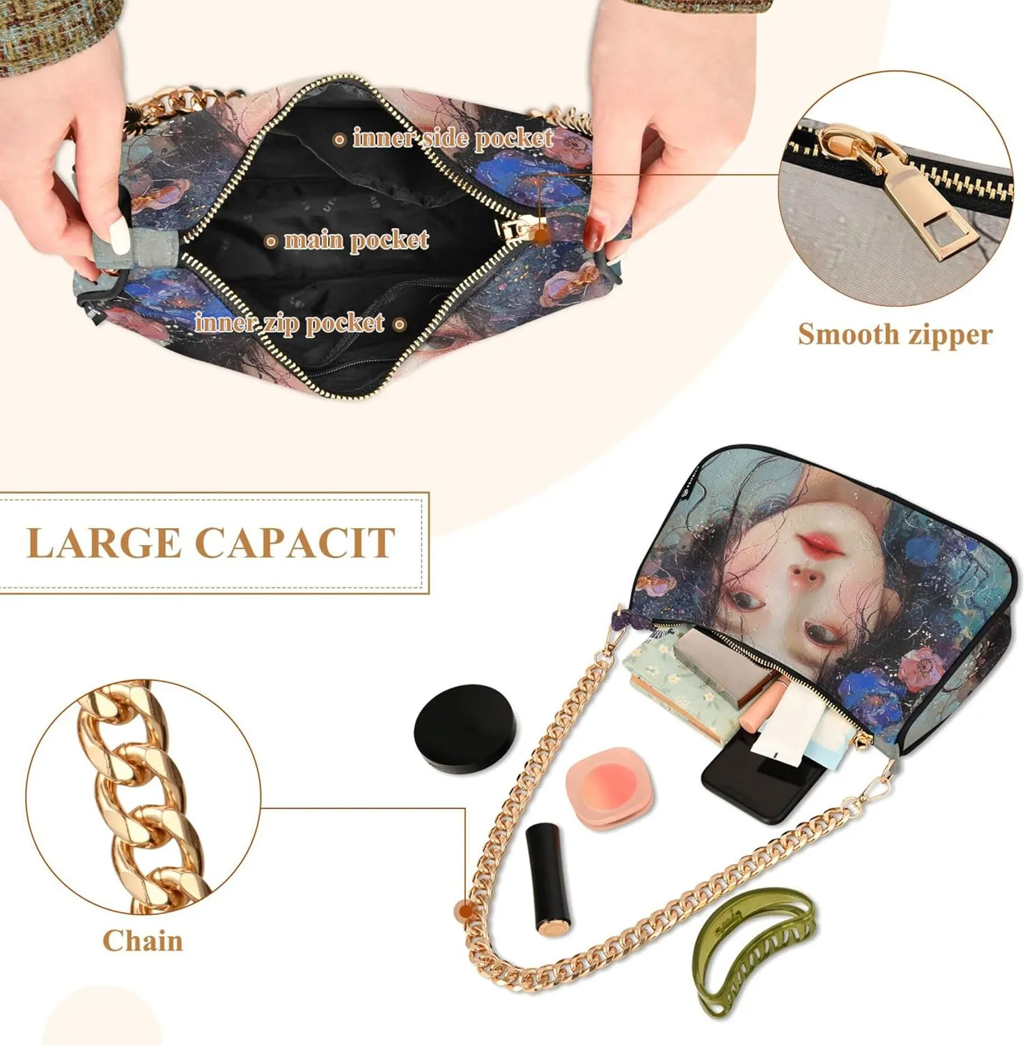 Fantasy Mermaid under Sea Tote Bag Purse Hobo Tote Bag Womens Vintage Handbags Chain Small Shoulder Bag
