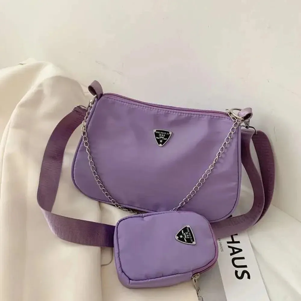 Fashion Casual Women's Crossbody Handbags Purse Set Shoulder 2 in1 Chain and Strap Sling Bags