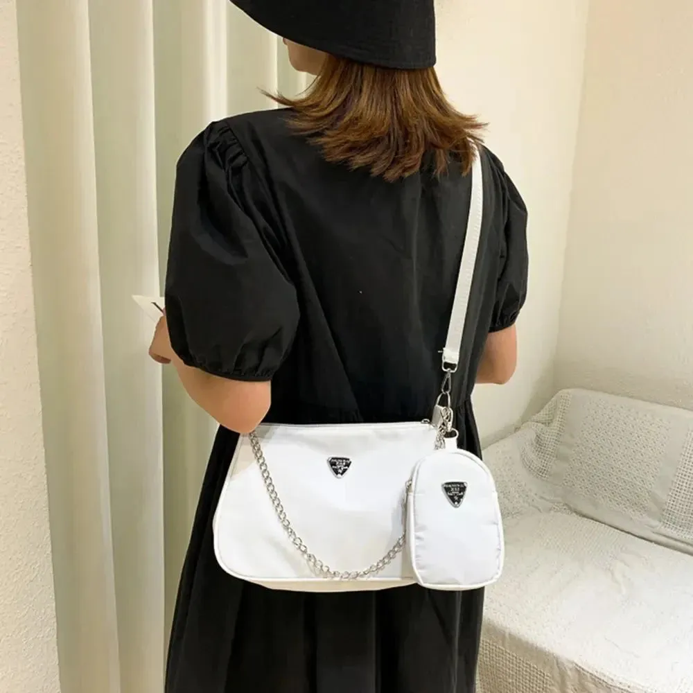 Fashion Casual Women's Crossbody Handbags Purse Set Shoulder 2 in1 Chain and Strap Sling Bags