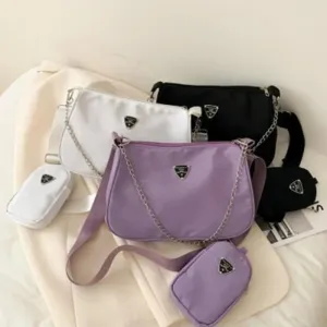 Fashion Casual Women's Crossbody Handbags Purse Set Shoulder 2 in1 Chain and Strap Sling Bags