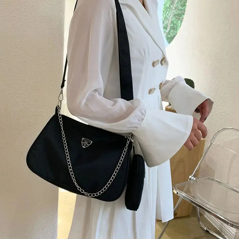 Fashion Casual Women's Crossbody Handbags Purse Set Shoulder 2 in1 Chain and Strap Sling Bags