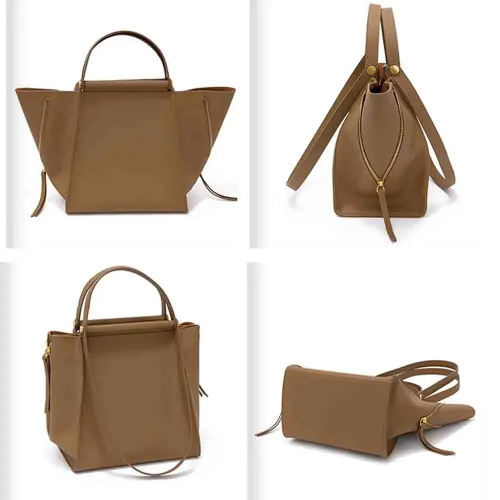 Fashion Korean Style Luxury Genuine Leather Tote Bag Unique Wing Shape Ladies Cowhide Handbag