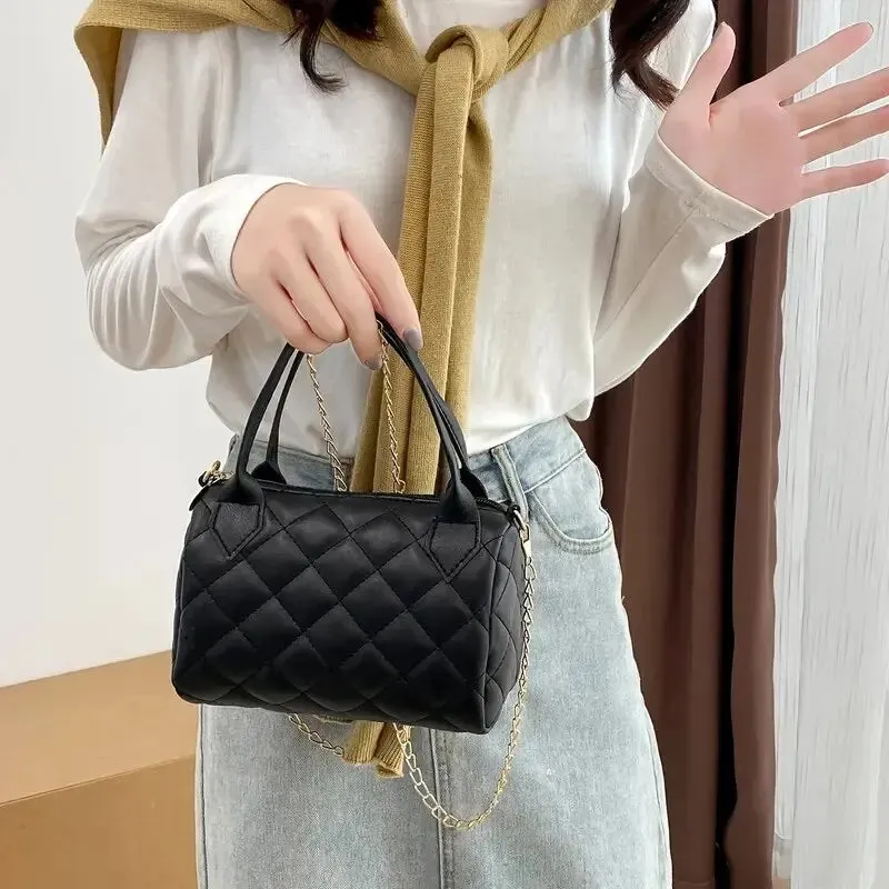 Fashion Quilted Square Crossbody Bags for Women Shoulder Purse with Convertible Chain Strap Classic Satchel Handbag