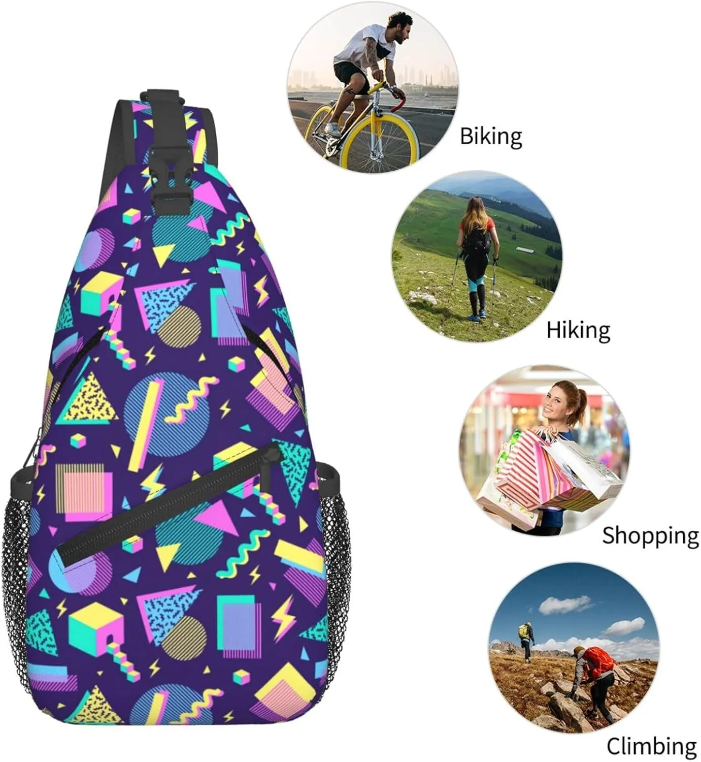 Fashion Retro 80s 90s Sling Bags Adjustable Chest Bag Daypack Crossbody Backpack for Travel Sport Running Hiking