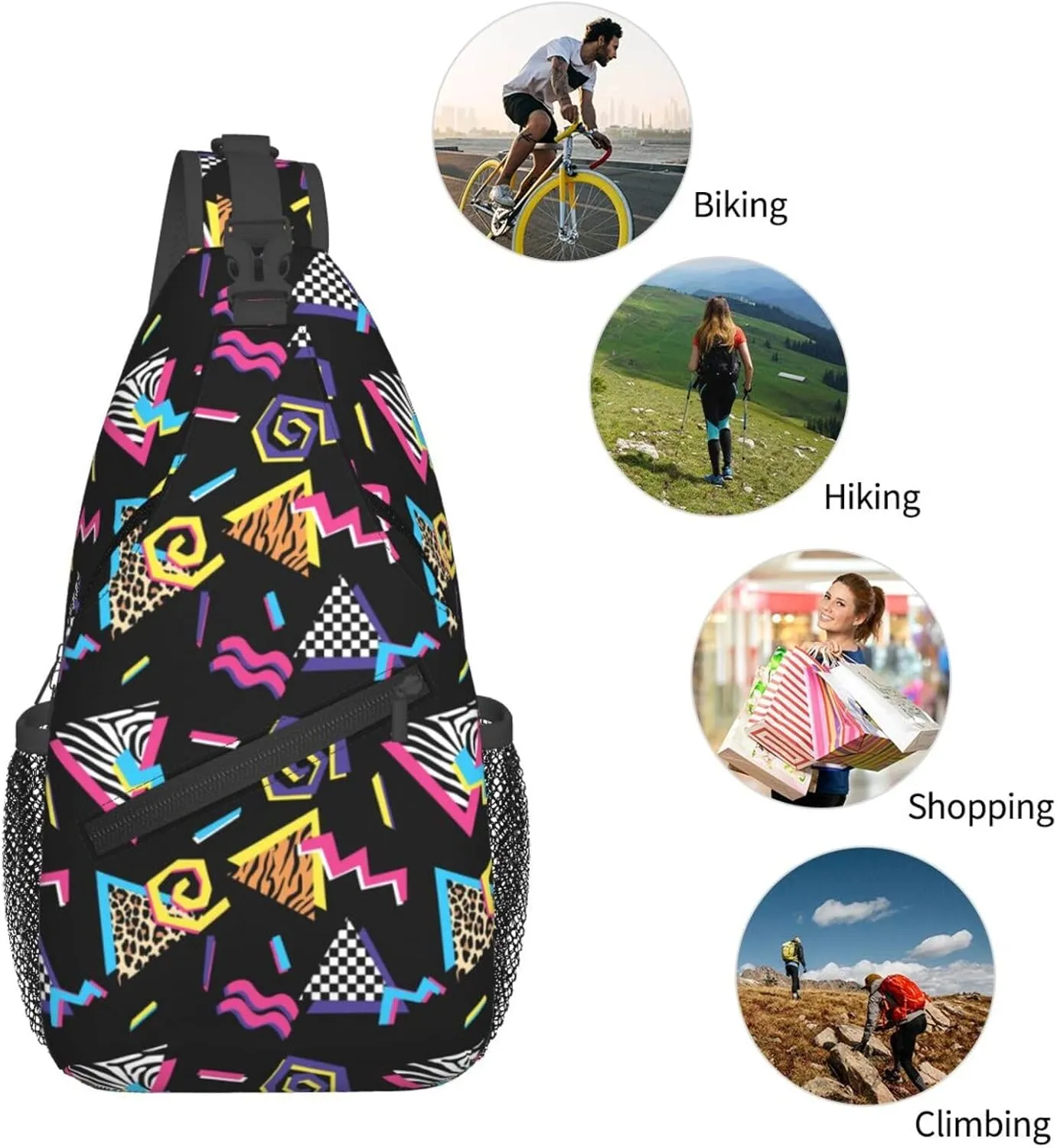 Fashion Retro 80s 90s Sling Bags Adjustable Chest Bag Daypack Crossbody Backpack for Travel Sport Running Hiking