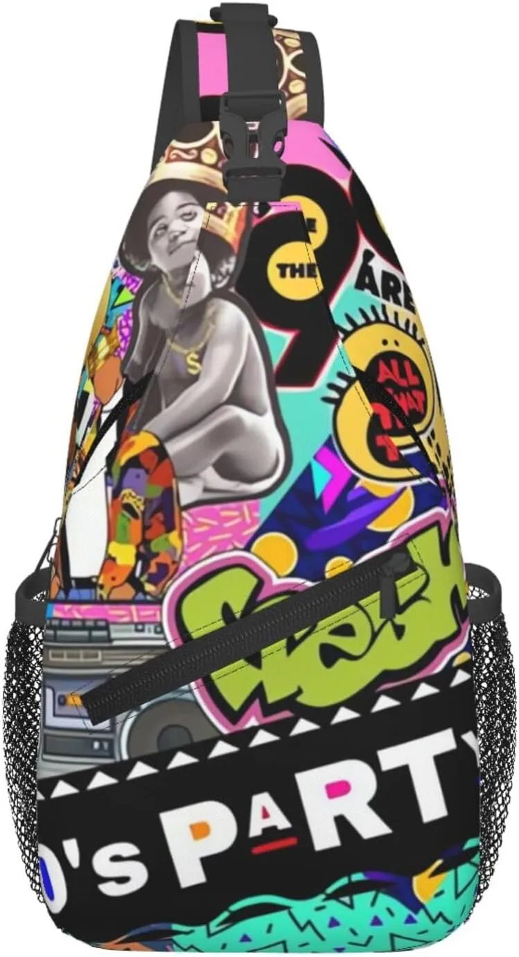 Fashion Retro 80s 90s Sling Bags Adjustable Chest Bag Daypack Crossbody Backpack for Travel Sport Running Hiking