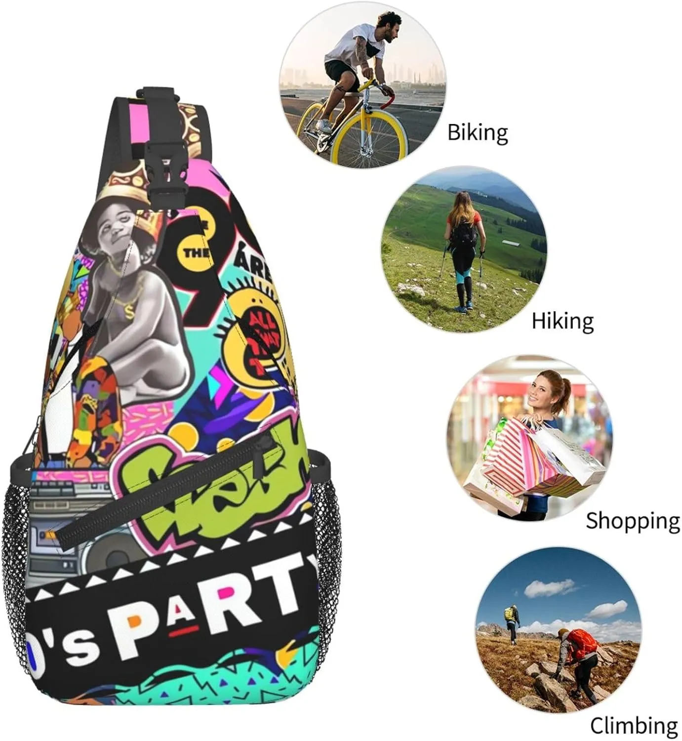 Fashion Retro 80s 90s Sling Bags Adjustable Chest Bag Daypack Crossbody Backpack for Travel Sport Running Hiking