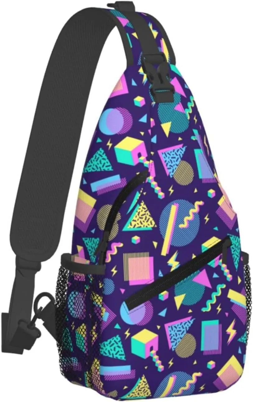 Fashion Retro 80s 90s Sling Bags Adjustable Chest Bag Daypack Crossbody Backpack for Travel Sport Running Hiking