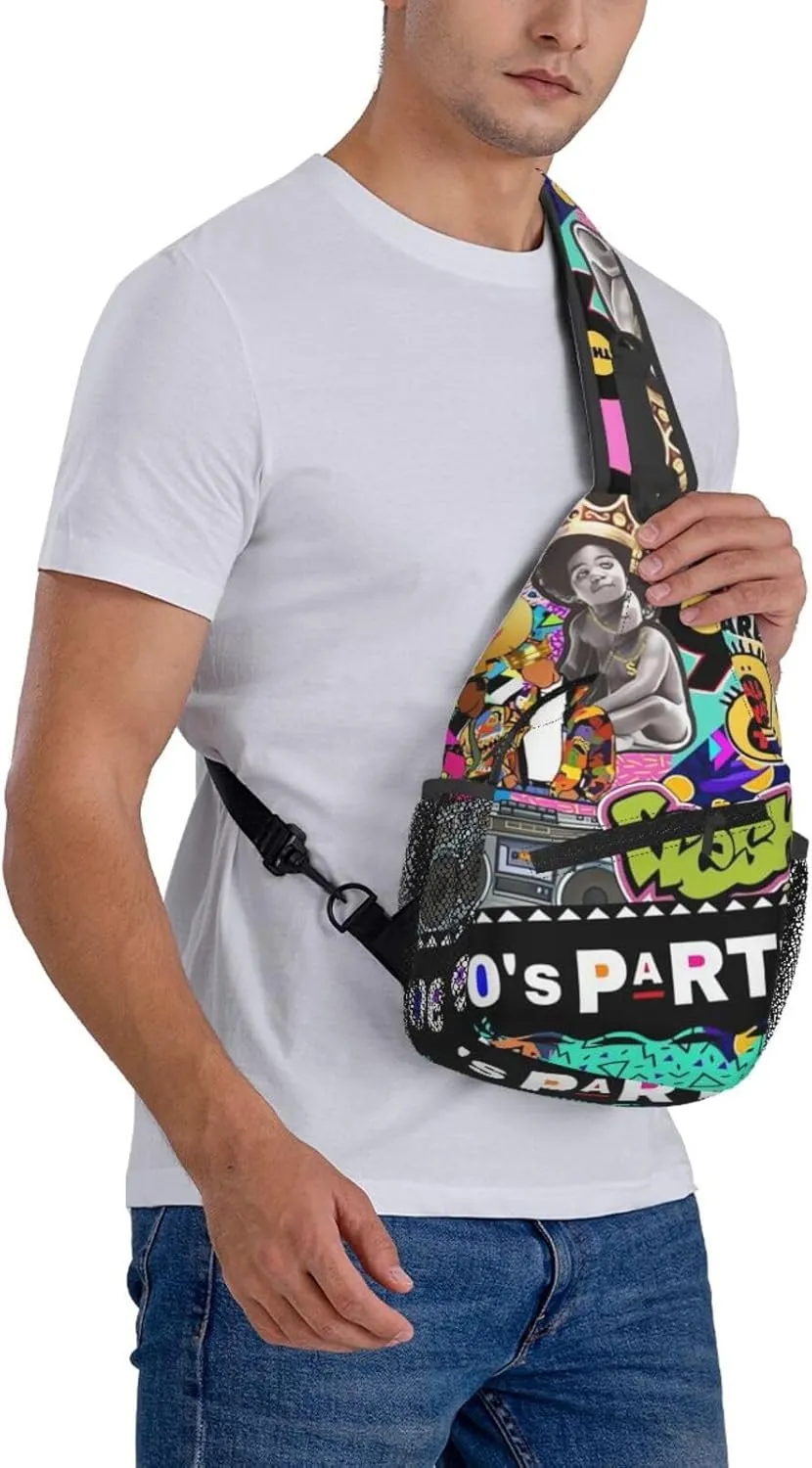 Fashion Retro 80s 90s Sling Bags Adjustable Chest Bag Daypack Crossbody Backpack for Travel Sport Running Hiking