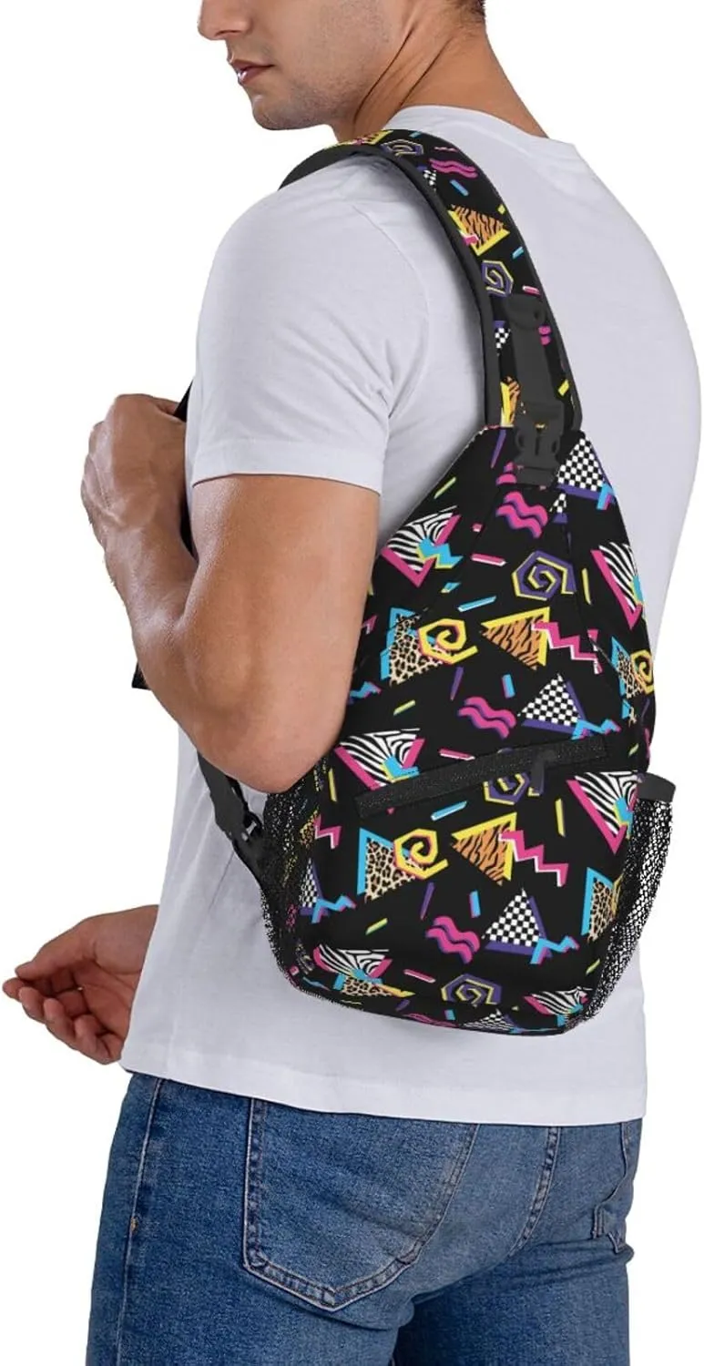 Fashion Retro 80s 90s Sling Bags Adjustable Chest Bag Daypack Crossbody Backpack for Travel Sport Running Hiking