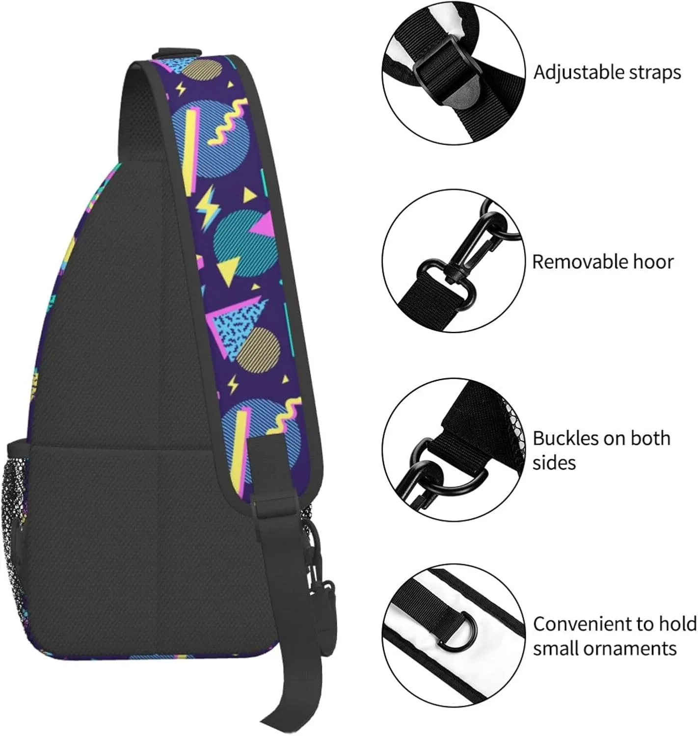 Fashion Retro 80s 90s Sling Bags Adjustable Chest Bag Daypack Crossbody Backpack for Travel Sport Running Hiking