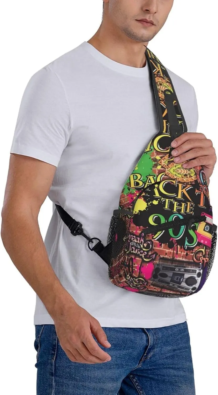 Fashion Retro 80s 90s Sling Bags Adjustable Chest Bag Daypack Crossbody Backpack for Travel Sport Running Hiking