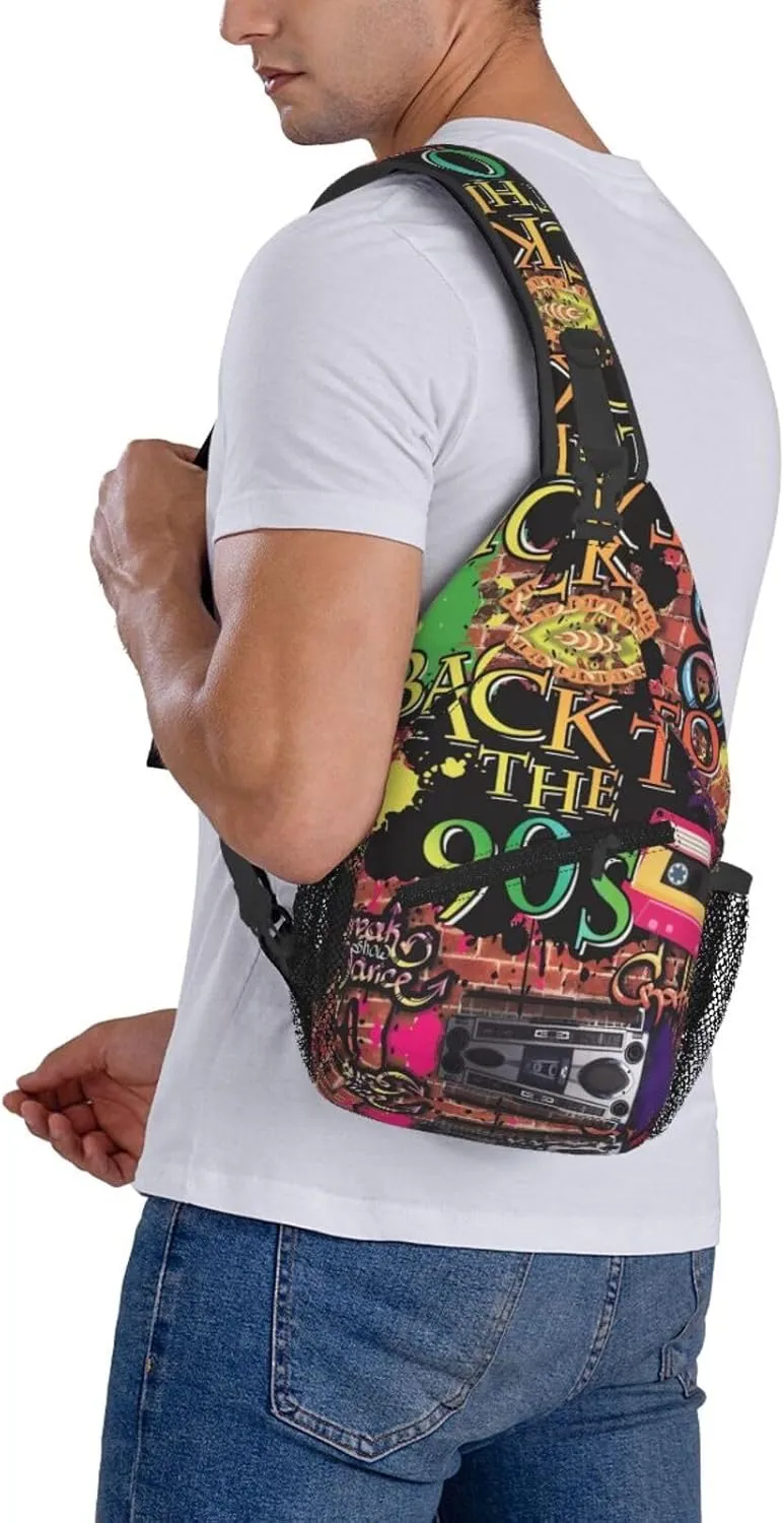 Fashion Retro 80s 90s Sling Bags Adjustable Chest Bag Daypack Crossbody Backpack for Travel Sport Running Hiking